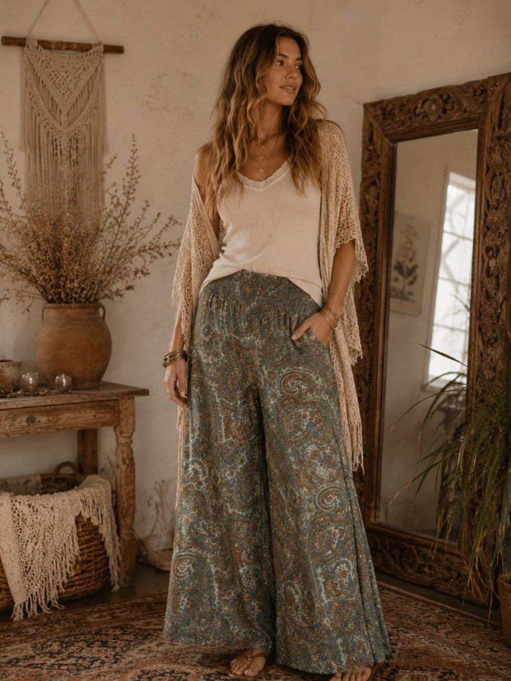 Natural Life Paisley Wide Leg Palazzo Pants